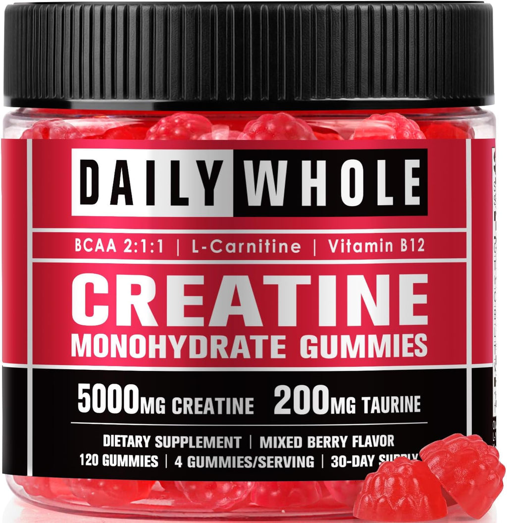 7 IN 1 Creatine Monohydrate Gummies Complex 5600mg for Women and Men, Creatina gummy with L-Carnitine, B12, BCAA 2:1:1, Sugar Free, Non-GMO & Vegan, 120 Gummies，Mixed Berry Flavor & Easy Chewable