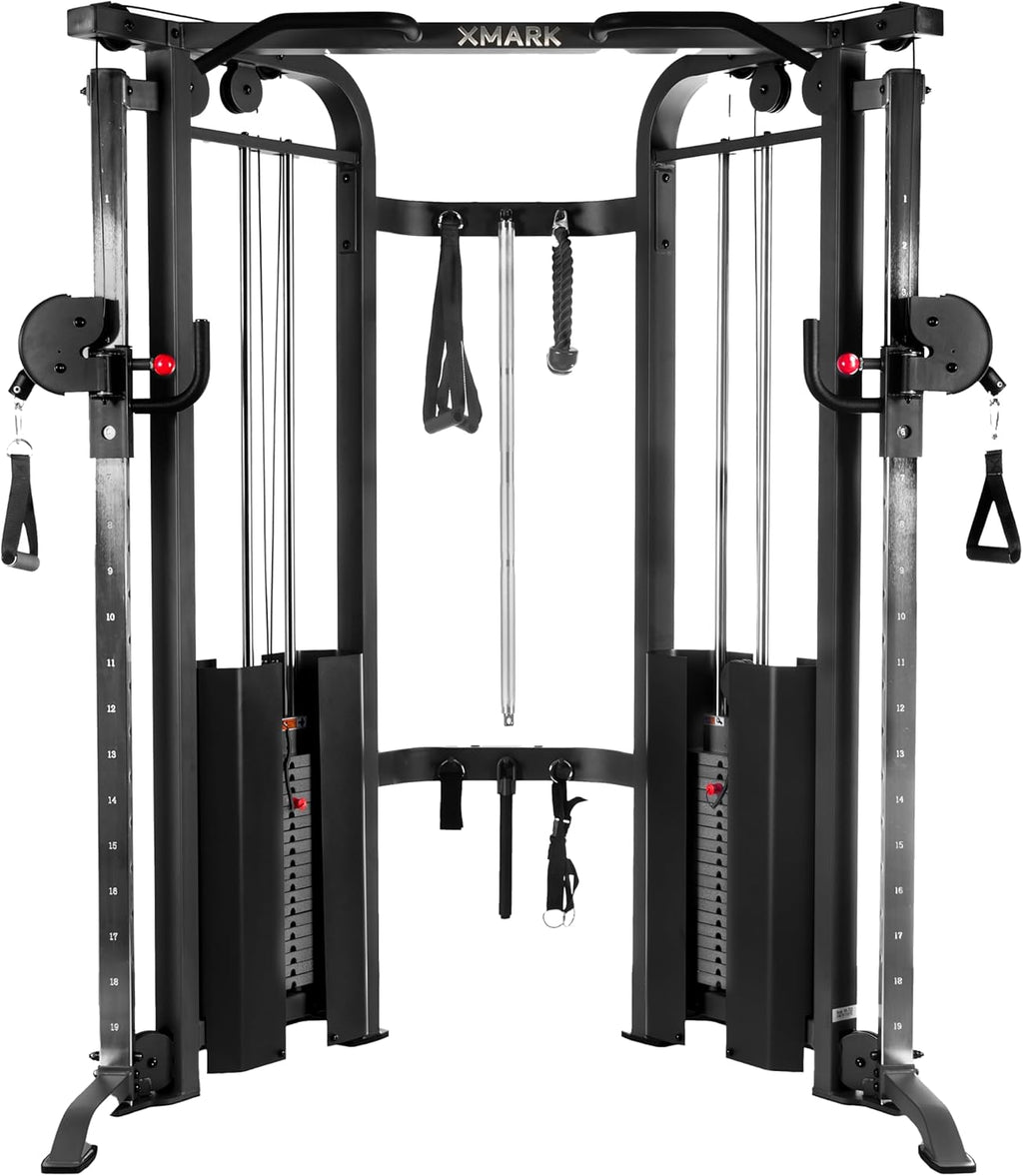 XMARK Functional Trainer with Dual Weight Stacks, All-in-One Cable Machine & Crossover for Full Body Strength Training at Home or Garage Gym