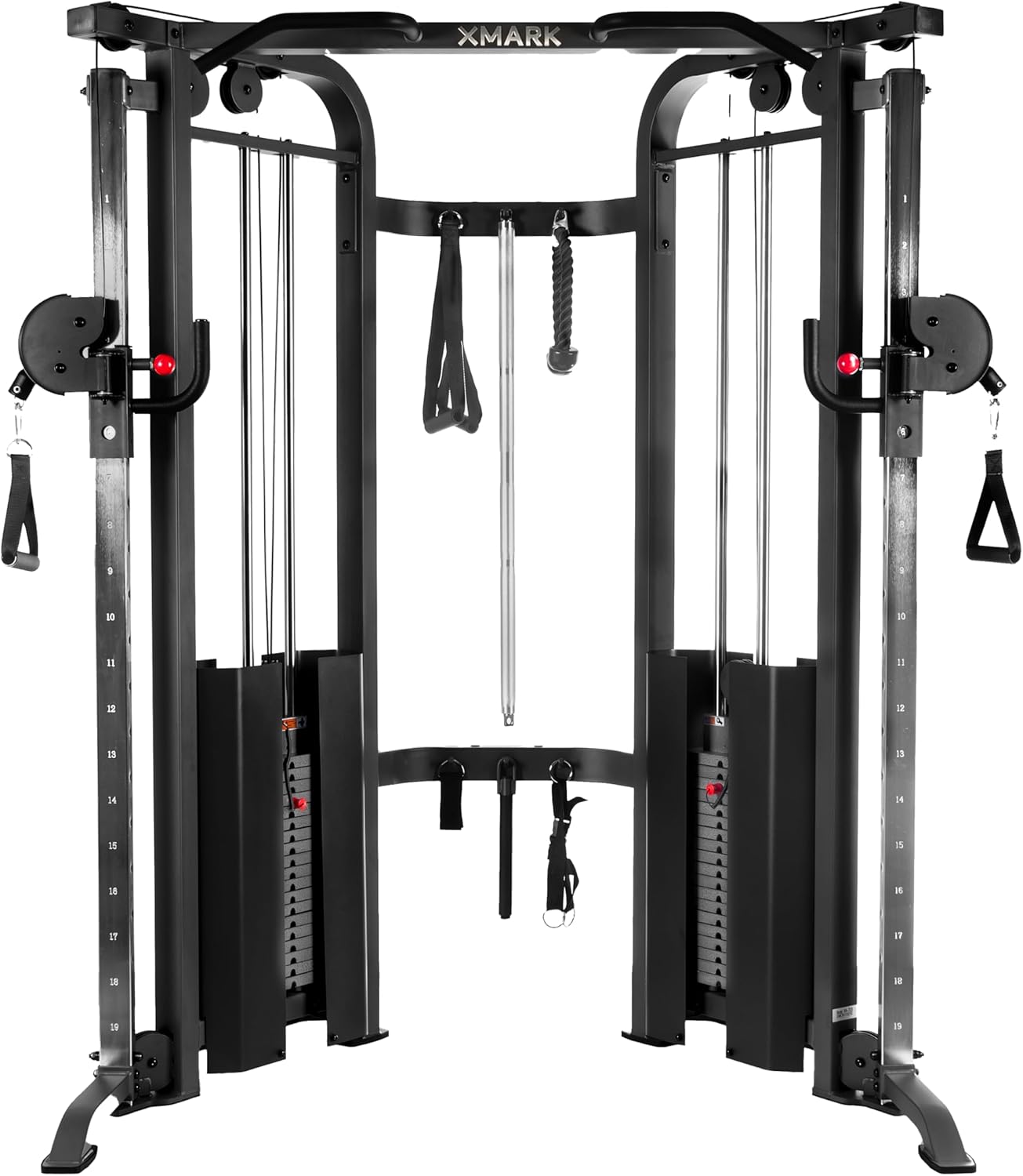 XMARK Functional Trainer with Dual Weight Stacks, All-in-One Cable Machine & Crossover for Full Body Strength Training at Home or Garage Gym