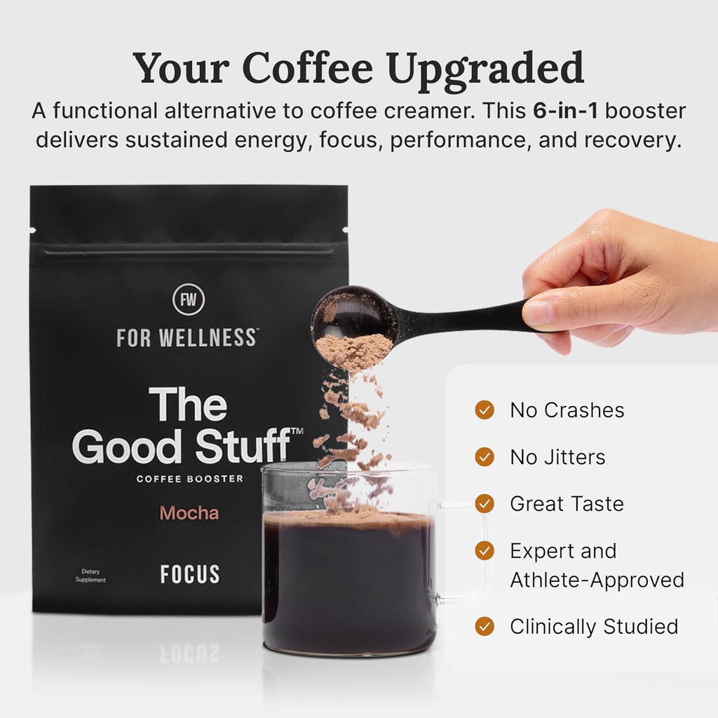 For Wellness The Good Stuff Focus – Mocha Coffee Booster | Nootropic Collagen Creamer with MCTs for Focus, Energy & Wellness | Non-Dairy, Keto-Friendly, 30 Servings