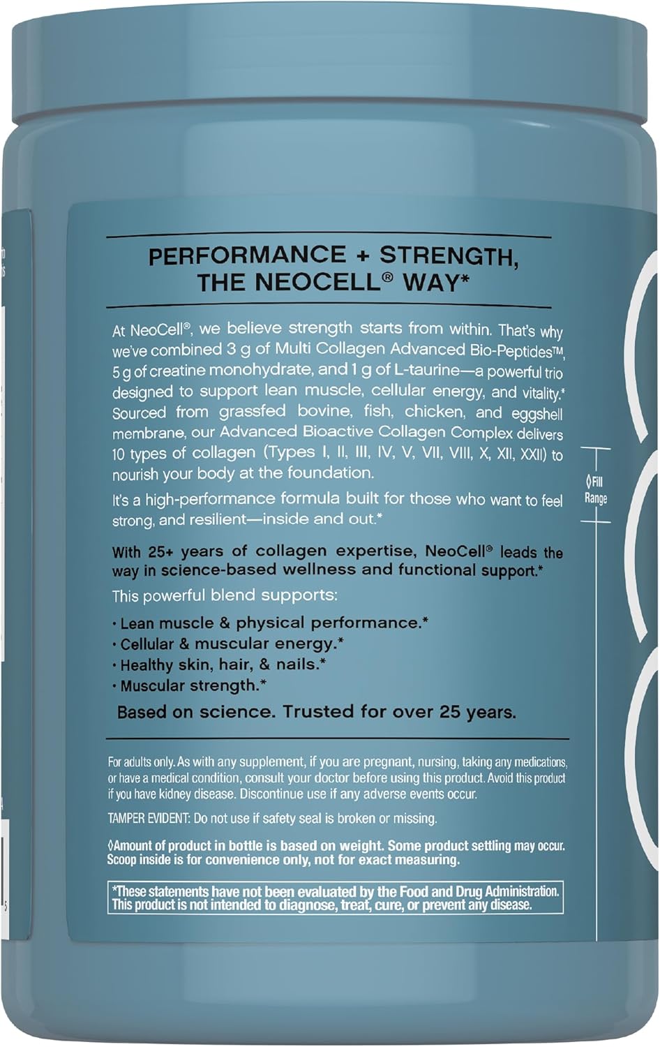 NeoCell Creatine Monohydrate Powder | 30 Servings | with Multi Collagen Peptides | Unflavored | for Women and Men