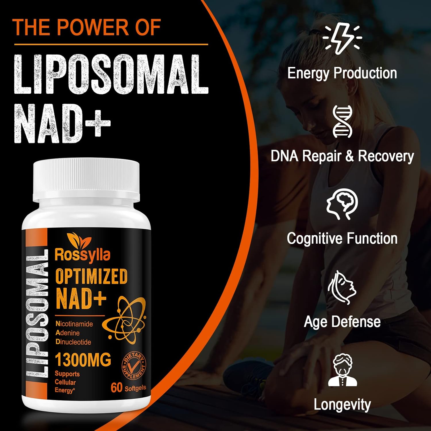 1300 MG Liposomal NAD+ Supplement | Highest Absorption | Purest NAD Supplemet to Boost NAD+ Effetively | Boosting NAD+ Supplement for Aging Defese, Cellular Energy, Longevity | 480 Count