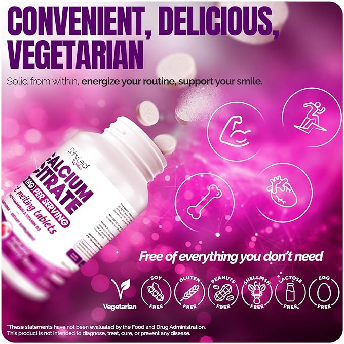 Shiny Leaf Calcium Citrate 600mg with Vitamin D3 & Magnesium - Fast Melting Bariatric Calcium for Post Surgery - Smooth Dissolving, Non-Chalky Alternative to Chewable Chews - Cherry, 120 Ct