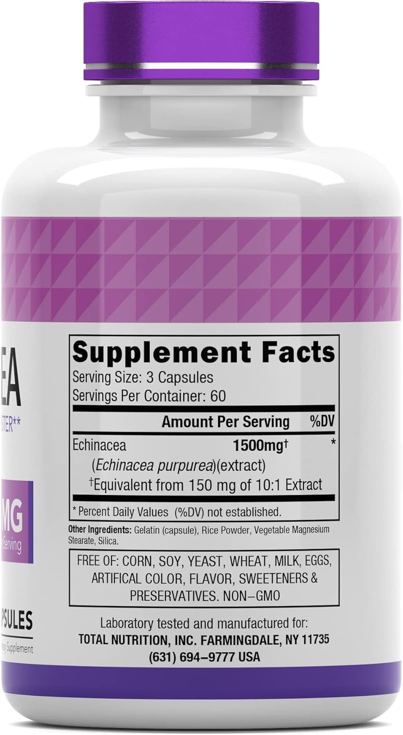 tnvitamins Echinacea Capsules (1500 mg Per Serving - 180 Capsules) | Supports Health & Well-Being | Echinacea Root Herbal Extract Supplement | Produced in The USA