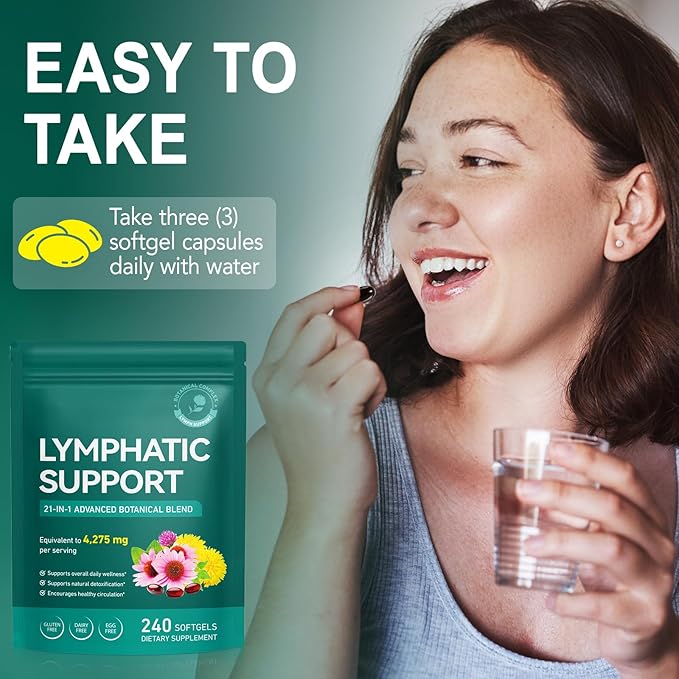 Lymphatic Drainage Supplements-4275mg Echinacea, Dandelion, Burdock Root|21-In-1 Botanical Complex for Lymph System, Balance, Cleanse, Overall Vitality, Less Bloating|Safe & Clean Formula|240 Softgels
