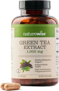 NatureWise Green Tea Extract Capsules 1000 mg - 50% EGCG & 98% Polyphenols - Extra Strength Green Tea Pills - Antioxidants for Heart Health & Energy - Vegan, Non-GMO - 120 Count[90-Day Supply]