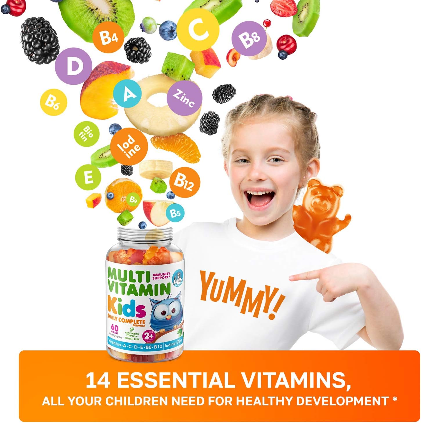 DR. MORITZ Kids Multivitamin Gummies - with Kids Vitamins A C D E B6 B12 Zinc and More - Complete Daily Support - Vegetarian and Non-GMO, 2 Pack (120 Count)