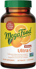 MegaFood Ultra C 400 mg - Vegan Immune Support Supplement with Vitamin C, Made with Real Food Including Broccoli, Carrot, Cranberry & Brown Rice, Gluten-Free, Kosher - 60 Tablets, 60 Servings
