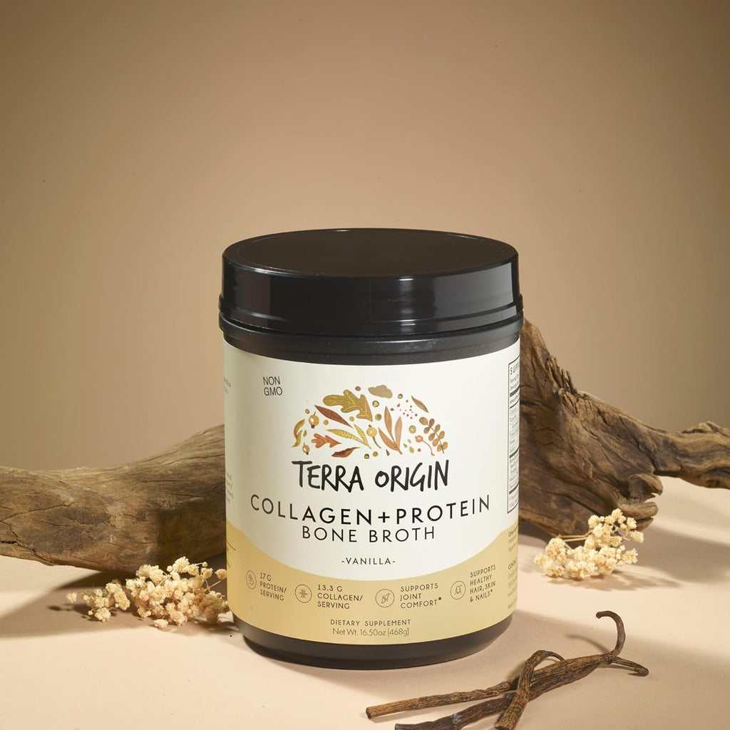 TERRA ORIGIN Collagen Peptides Powder | Bone Broth Hydrolized Collagen Type I and III Protein Supplement | for Women and Men Hair, Skin, Nail and Joint Support | Vanilla (20 Servings)