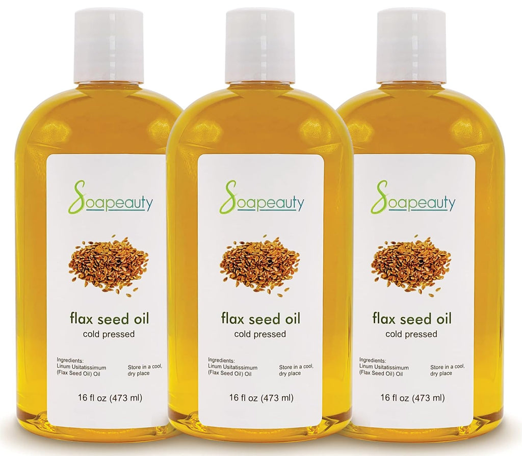 Soapeauty Flax Seed Oil Unrefined Cold Pressed 100% Pure and Natural | for Skin, Hair and DIY Recipes | Source of Omega-3 & ALA | 48 fl oz (3 x 16 fl oz)