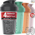 VELOMIX -4 PACK- 20 OZ Protein Shaker Bottles for Protein Mixes, Shaker Cups for Protein Shakes, Small Shaker Bottle Pack, Shaker Cup, Shakers for protein Shakes (Mint Drift)