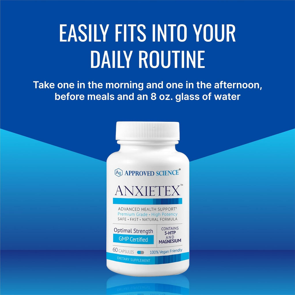 Approved Science Anxietex - Calm and Relaxation - L-Theanine and Magnesium - 60 Capsules - Vegan Friendly - 1 Month Supply