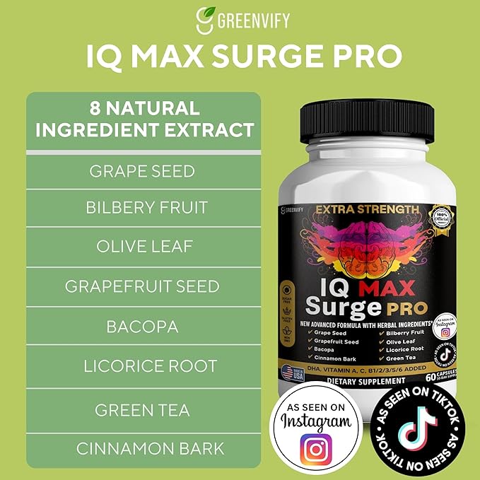 IQ Max Surge Pro Brain Supplement, Extra Strength with Herbal Ingredients, 60 Capsules, 30-Day Supply (5)