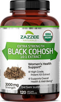 Zazzee USDA Organic Black Cohosh 10:1 Extract, 3000 mg Strength, 120 Vegan Capsules, 4 Month Supply, Standardized and Concentrated 10X Extract, 100% Vegetarian, All-Natural, Non-GMO, Made in The USA