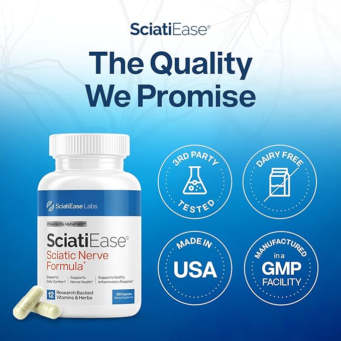 SciatiEase Sciatic Nerve Health Support Supplement - Nerve Support Formula with AlphaPalm, Pea, Vitamin B Complex, Alpha Lipoic Acid 300mg - 3 Bottles