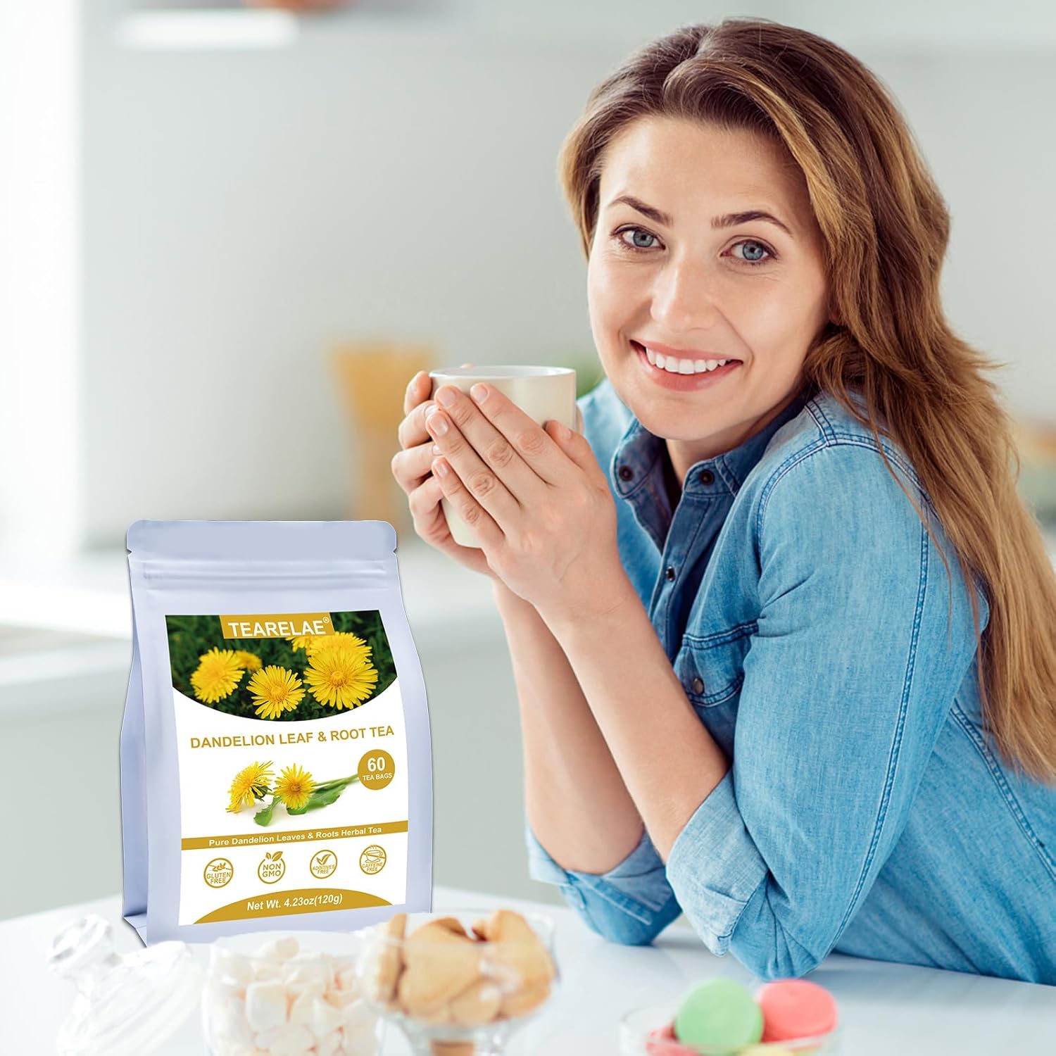 TEARELAE - Dandelion Leaf & Root Tea - 60 Counts Premium Dandelion Leaf and Root Tea Bags - Support Kidney, Aid in Digestion - Non-GMO - Caffeine-Free