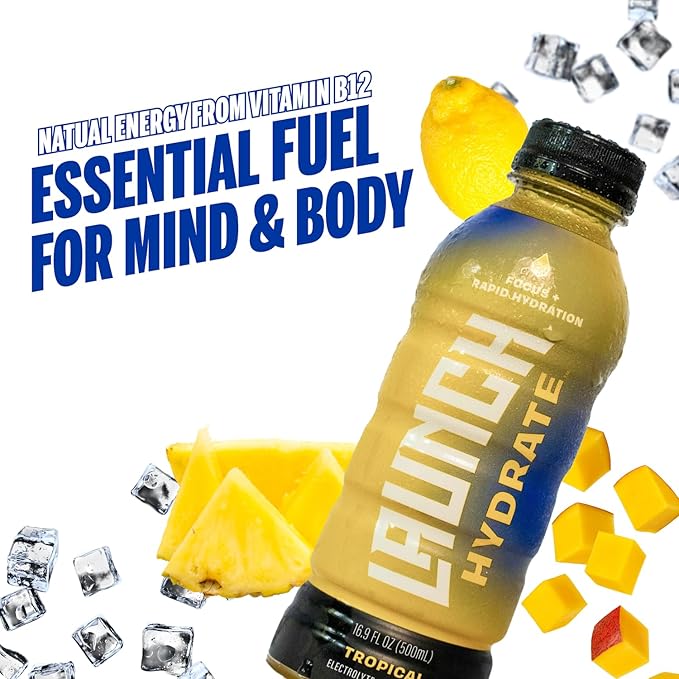Sports Drink: Tropical Flavor - 16.9 Oz (12 Pack), Energy Drink + Hydration, Real Cane Sugar, Electrolytes, Cognizin for Focus, Vitamin B12 Energy Boost, L-Glutamine Hydration Formula, No Artificial Sweeteners, Colors, or High Fructose Corn Syrup – Tru...