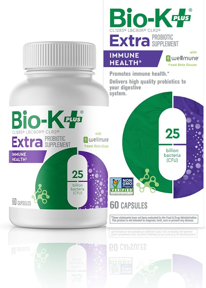 Bio K+ Vegan Probiotics for Immune Health, with Wellmune – Probiotic Supplement to Support Immunity, Maintains Digestive Health, Delayed Release Technology, Gluten Free, 25 Billion CFU – 60 Capsules