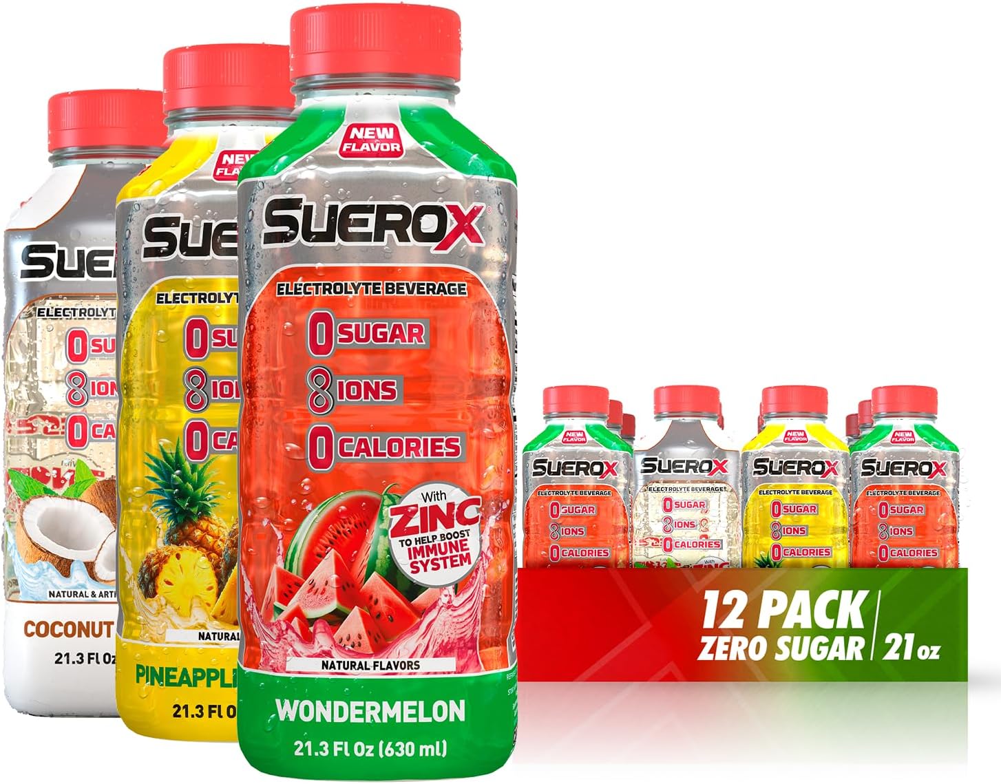 SueroX Sugar-Free Sports Drink for Hydration and Recovery, Electrolyte Hydration Drink with 8 Ions, Zero Calorie Sports Drinks with Electrolytes, Caribbean Pack, 21.3 Fl Oz, 12 Count