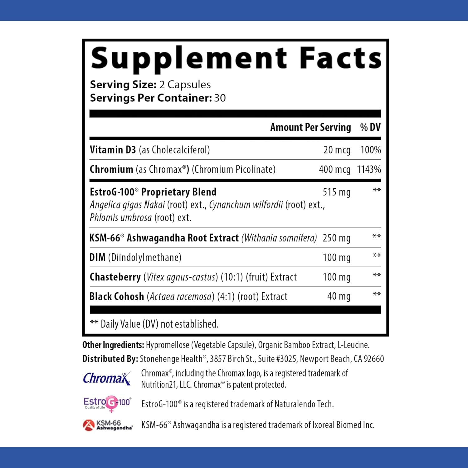 Stonehenge Health for Women Menopause Support for Peri + Menopause + Post - Mood, Energy, Stress, Hot Flashes, Night Sweats, Sleep & Cortisol, Chromax Chromium, Vitamin D3, KSM-66 Ashwagandha Extract