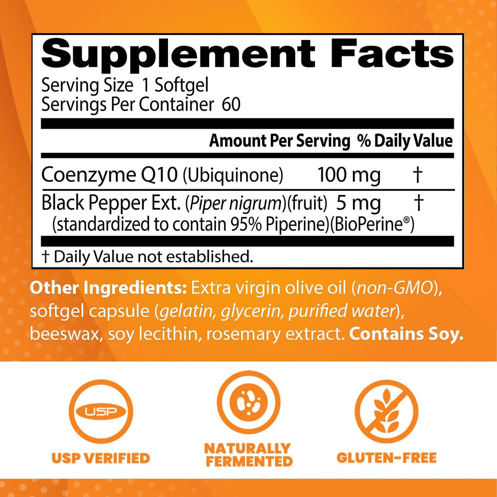 Doctor's Best High Absorption CoQ10 with BioPerine, Gluten Free Naturally Fermented, Heart Health & Energy Production, 100 mg, 60 SoFtgels