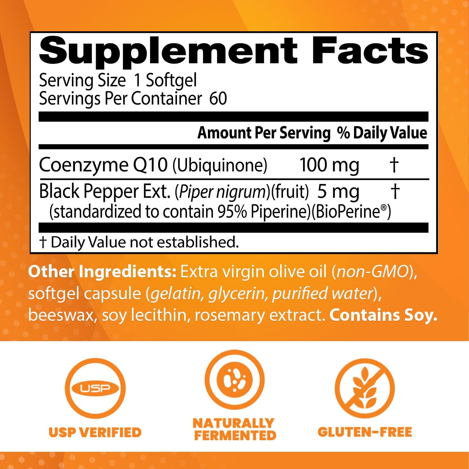 Doctor's Best High Absorption CoQ10 with BioPerine, Gluten Free Naturally Fermented, Heart Health & Energy Production, 100 mg, 60 SoFtgels