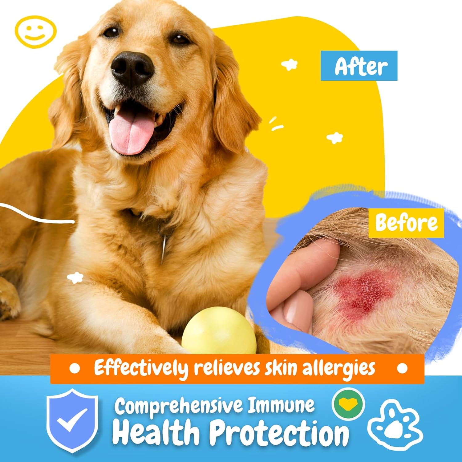 PENPENPET Dog Allergy Relief Chews, Dog Itching Skin Relief, Omega 3 for Dogs Itch Supplement, Relieve Seasonal Allergy, Provide Immune Support (Peanut Butter Chews, 180ct)