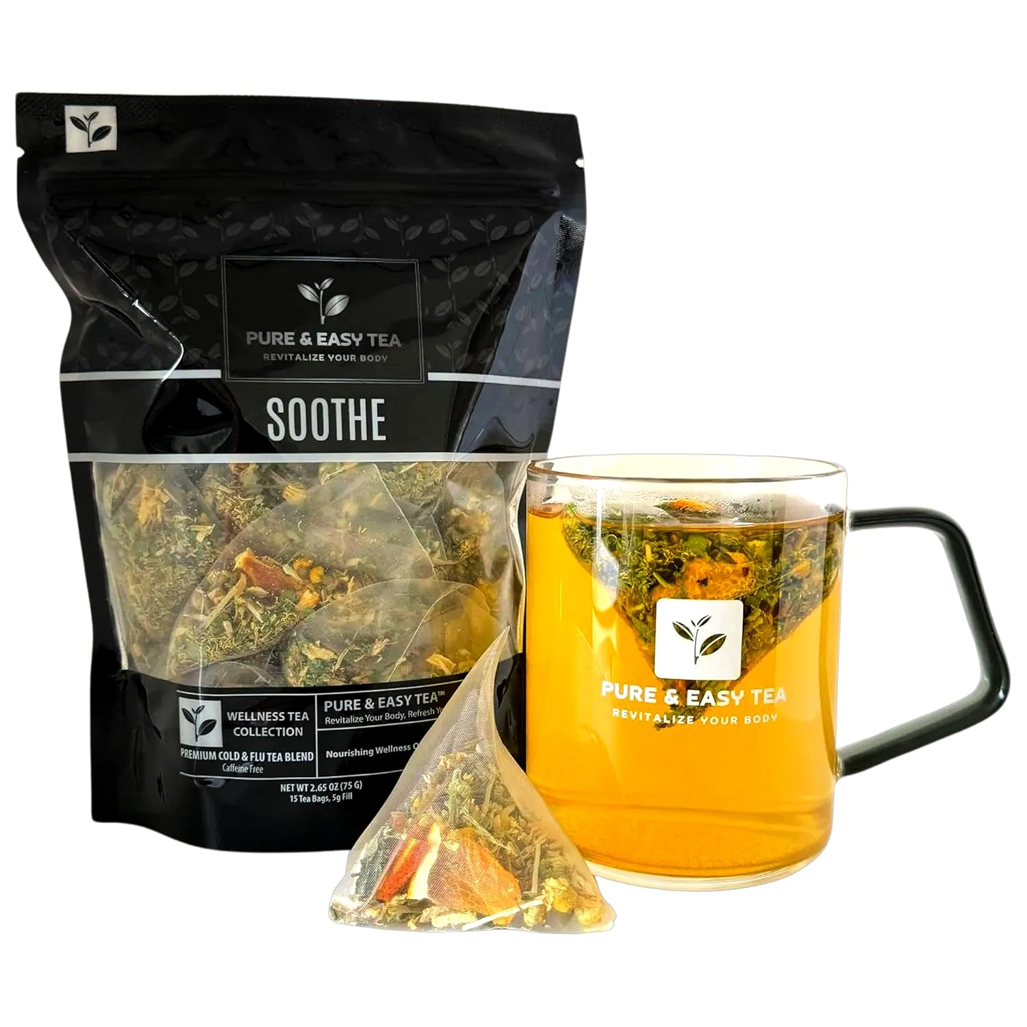 Pure And Easy Tea, Wellness Herbal Tea Bundle, Soothe & Nighttime Nirvana, 100% Natural Premium Handcrafted Tea Blends, Caffeine-Free, 35 Teabags, 125g/4.4oz