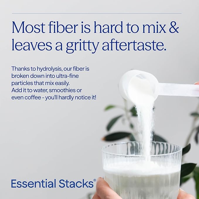 Essential Stacks Organic Sunfiber Prebiotic Fiber (Partially Hydrolyzed Guar Gum/PHGG) with Acacia Fiber Powder - Gluten Free, Non-GMO & Unflavored (7.4 oz)