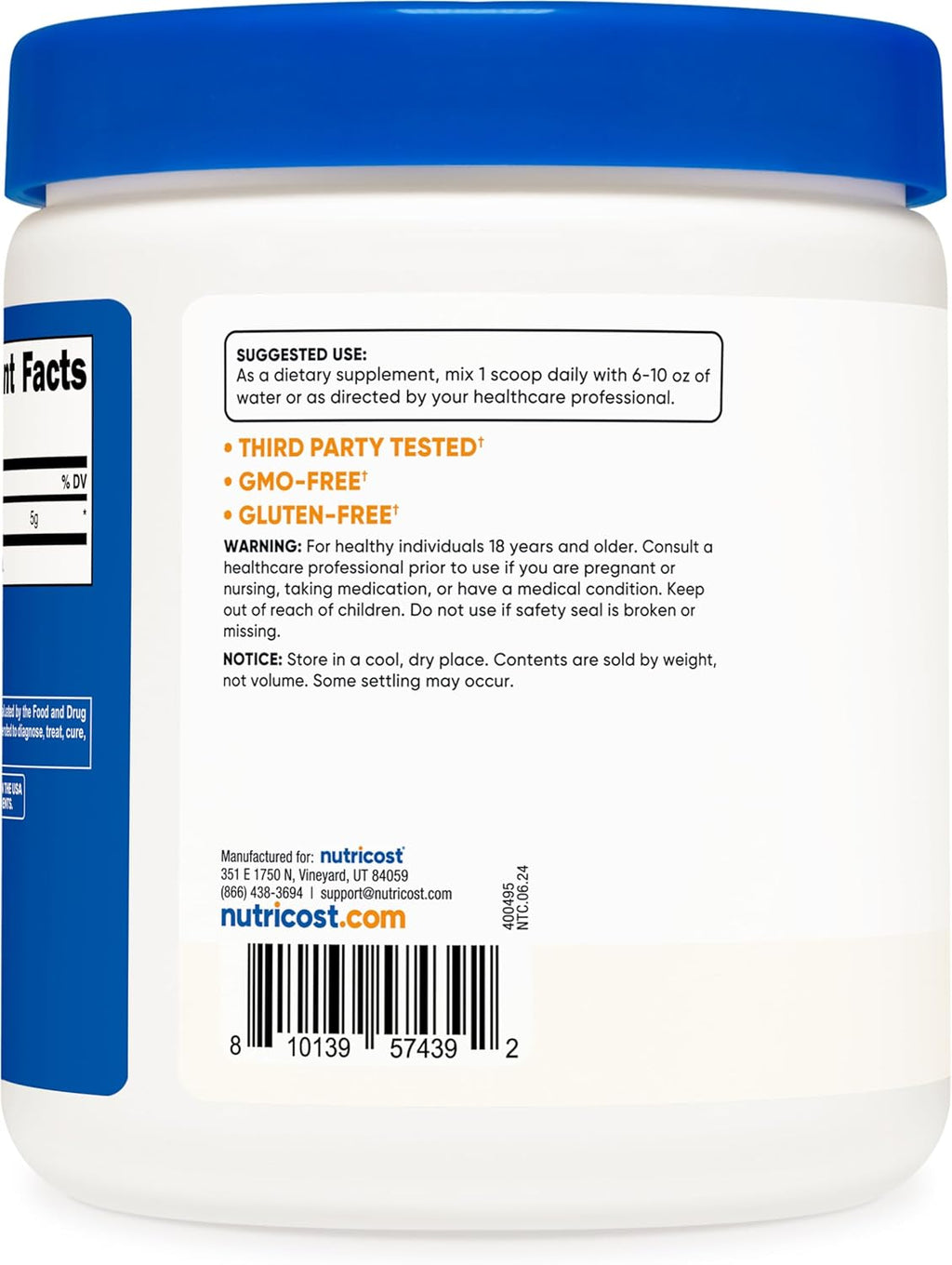 Nutricost L-Arginine (250 Grams) - Pure L-Arginine Powder - 5000mg Per Serving; 50 Servings
