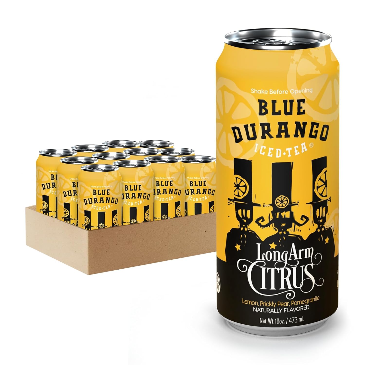 Blue Durango Iced Tea - Long Arm Citrus - Black Tea, Lemon, Prickly Pear, Pomegranate - Low Sugar, Non-GMO, No Artificial Sweeteners, Gluten-Free - All Natural Ingredients - 16 oz Cans (12 Pack)