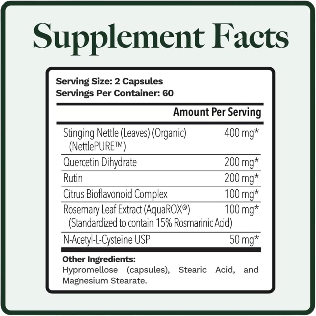 Allurtica | Herbal Supplement with Quercetin and Stinging Nettle | Seasonal Support for Adults & Kids | Non Drowsy | 120 Capsules