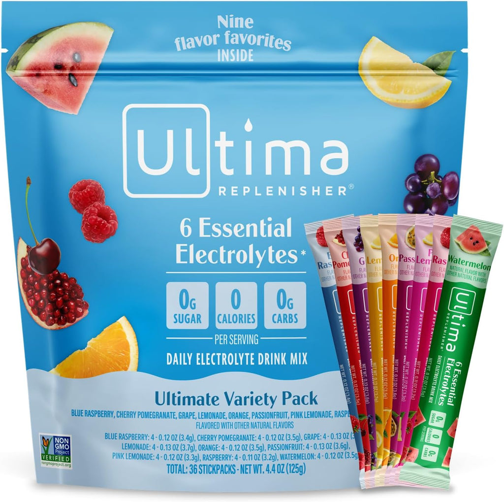 Ultima Replenisher Daily Electrolyte Powder Drink Mix - Sugar Free - Ultimate Variety, 36 Stickpacks - Hydration Packets with 6 Electrolytes and Minerals - Keto Friendly, Vegan, Non-GMO