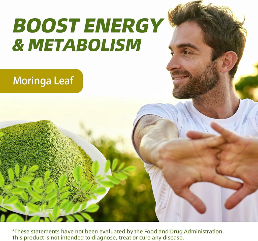 Moringa Powder with Matcha, Green Tea and Resveratrol, 4-in-1 Superfood for Energy, Immune, Digestion and Antioxidant Support, Vegan, Gluten-Free, 8oz