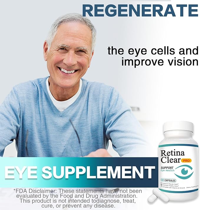 Retina Clear Pro Eye Health Support Supplement, with Minerals and Vitamins, Lutein and Bilberry Extract Supports Visual Clarity, Eye Fatigue Relief & Focus（2PCS