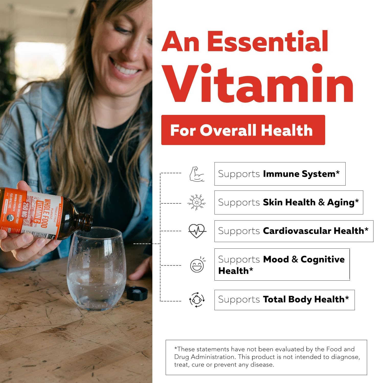 Organic Vitamin C Liquid - 250 mg | Whole Food Vitamin C Supplement from Fruit Plus Absorption Cofactors, Rutin & Citrus Bioflavonoids - Immune & Antioxidant Support, Total Health (96 Servings)