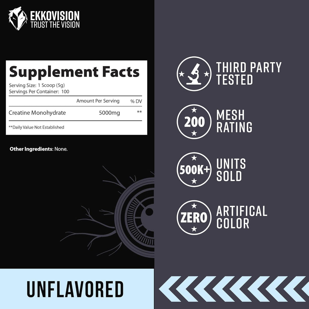 Creatine Monohydrate Powder, Micronized, Unflavored, Pre Workout & Post Workout Supplement for Men and Women, Energy Support, Easy to Mix in Shakes, Smoothies & Beverages, 100 Servings