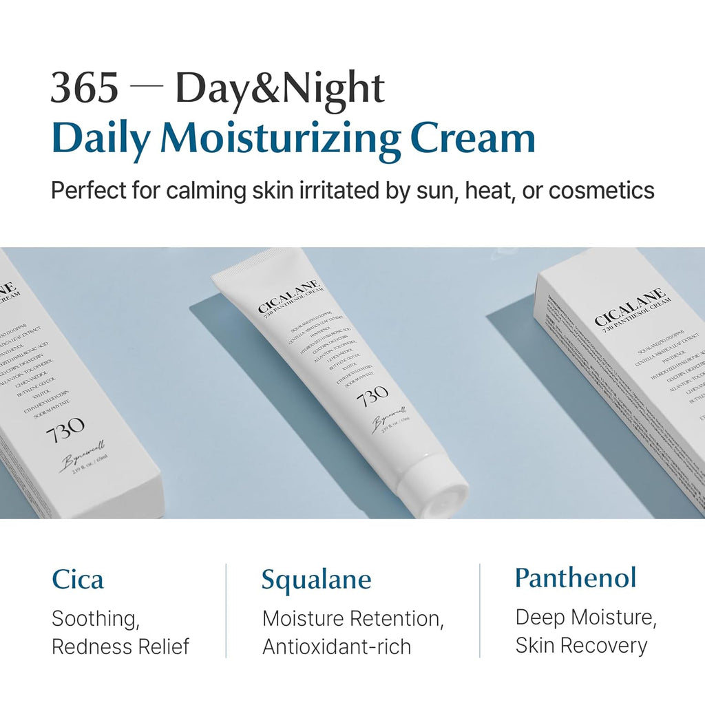 Cica Face Moisturizer with Pro-Vitamin B5 – Daily Hydrating Cream for Dry and Delicate Skin – With Panthenol, Squalane & Glycerin – Lightweight Skin Barrier Support, Day & Night, 2.2 Fl Oz.