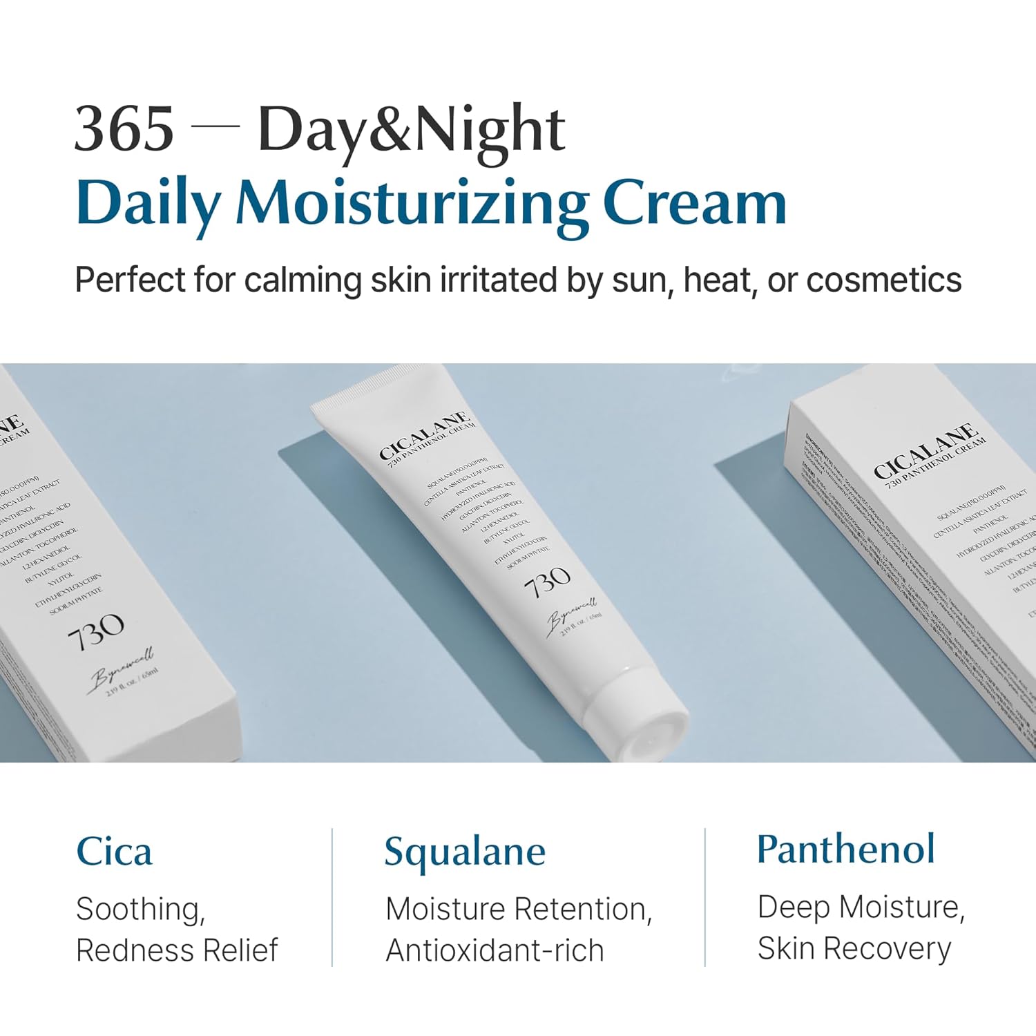Cica Face Moisturizer with Pro-Vitamin B5 – Daily Hydrating Cream for Dry and Delicate Skin – With Panthenol, Squalane & Glycerin – Lightweight Skin Barrier Support, Day & Night, 2.2 Fl Oz.