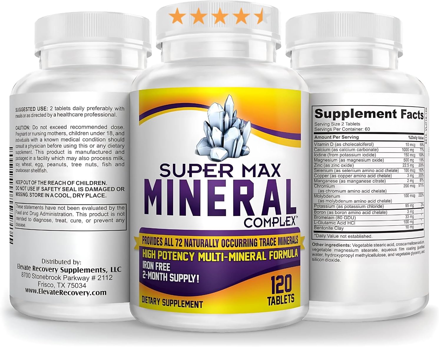 2-Month Multimineral Supplement (Iron Free) Natural Multiminerals | High-Potency Multi Mineral Supplements (15-in-1) Blended Minerals Formula | Mineral Complex | 60-Day Bulk Supply | 120 Tablets