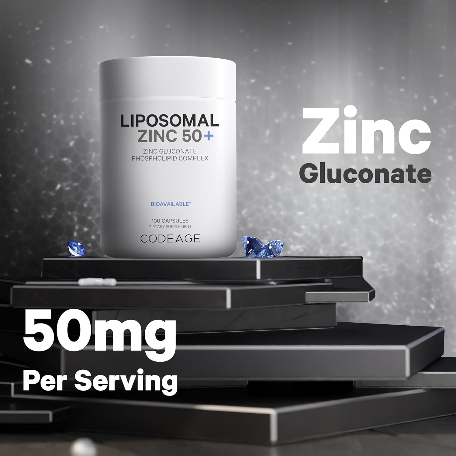 Codeage Liposomal Zinc Supplement – 3 Month Supply – One Per Day - 50 mg Zinc Gluconate Vitamin Pills - Essential Mineral Supplements Zinc Plus Liposomal Delivery Matrix - Vegan Non-GMO - 100 Capsules
