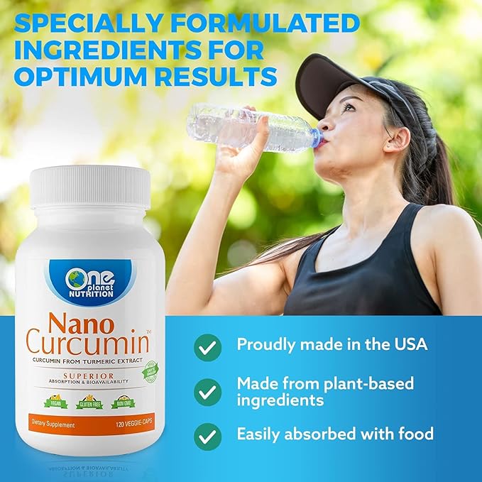 One Planet Nutrition Nano Curcumin 500 mg Veggie Capsules (120 Servings), Nano for High Absorption, Supports Immune Health, Non-GMO, Vegan, Gluten-Free