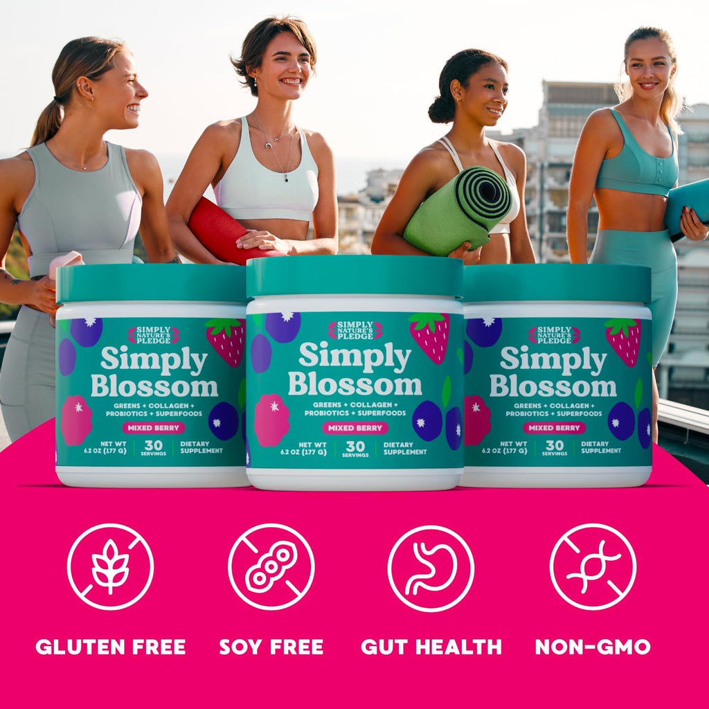 Simply Blossom Nutrition - Daily Greens & Superfood Powder + Collagen + Probiotics for Women's Digestive Health & Bloating Relief. Help Your Health Bloom - 2 Month Supply