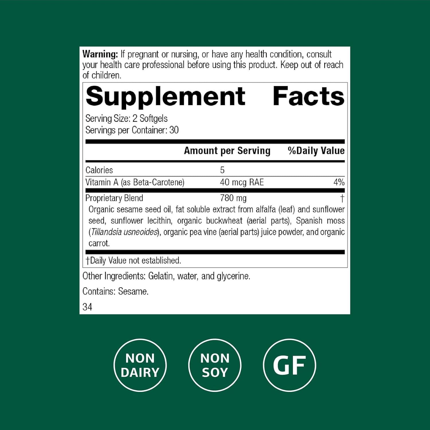 Standard Process Inc. Chlorophyll Complex - Immune Support, Antioxidant Activity, Skin Health and Hair Health Support with Vitamin A, Sunflower Lecithin, Buckwheat, Spanish Moss - 60 Softgels