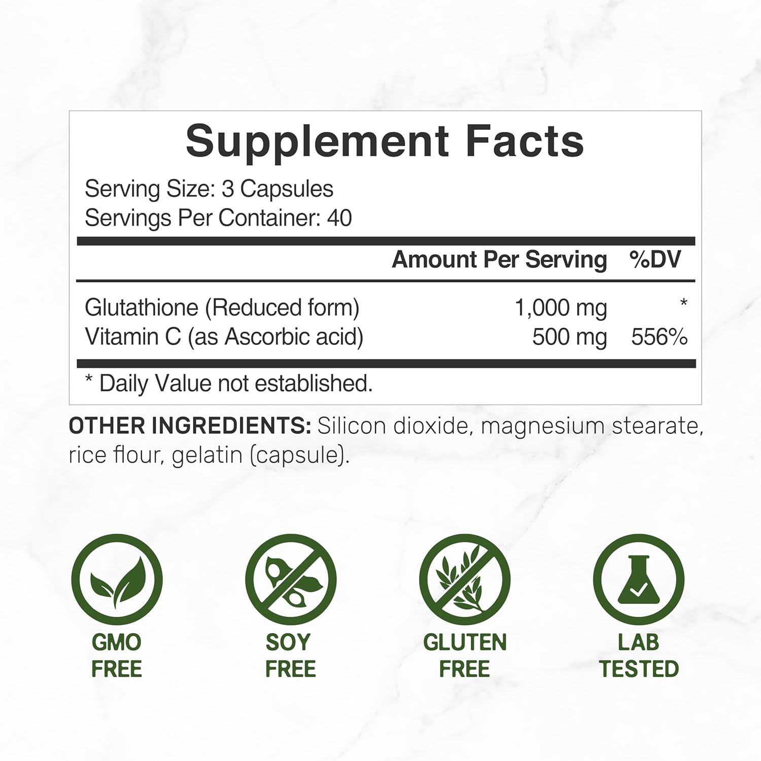 Glutathione Supplement 1,000mg Per Serving, 98% Purity | Plus Vitamin C 500mg, Active Reduced Form (GSH) | Intracellular Antioxidant – Supports Detoxification & Immune Health