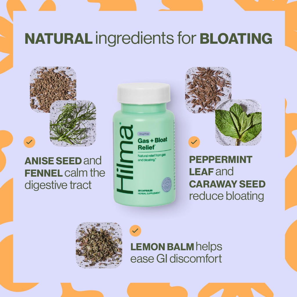 Hilma Daily Movement Duo for Constipation & Bloating Relief for Women, Gas Plus Bloat Relief (50 Vegan Capsules) w/Lemon & Peppermint, Gentle Bowel Movement (46 Vegan Capsules) w/Magnesium & Ginger