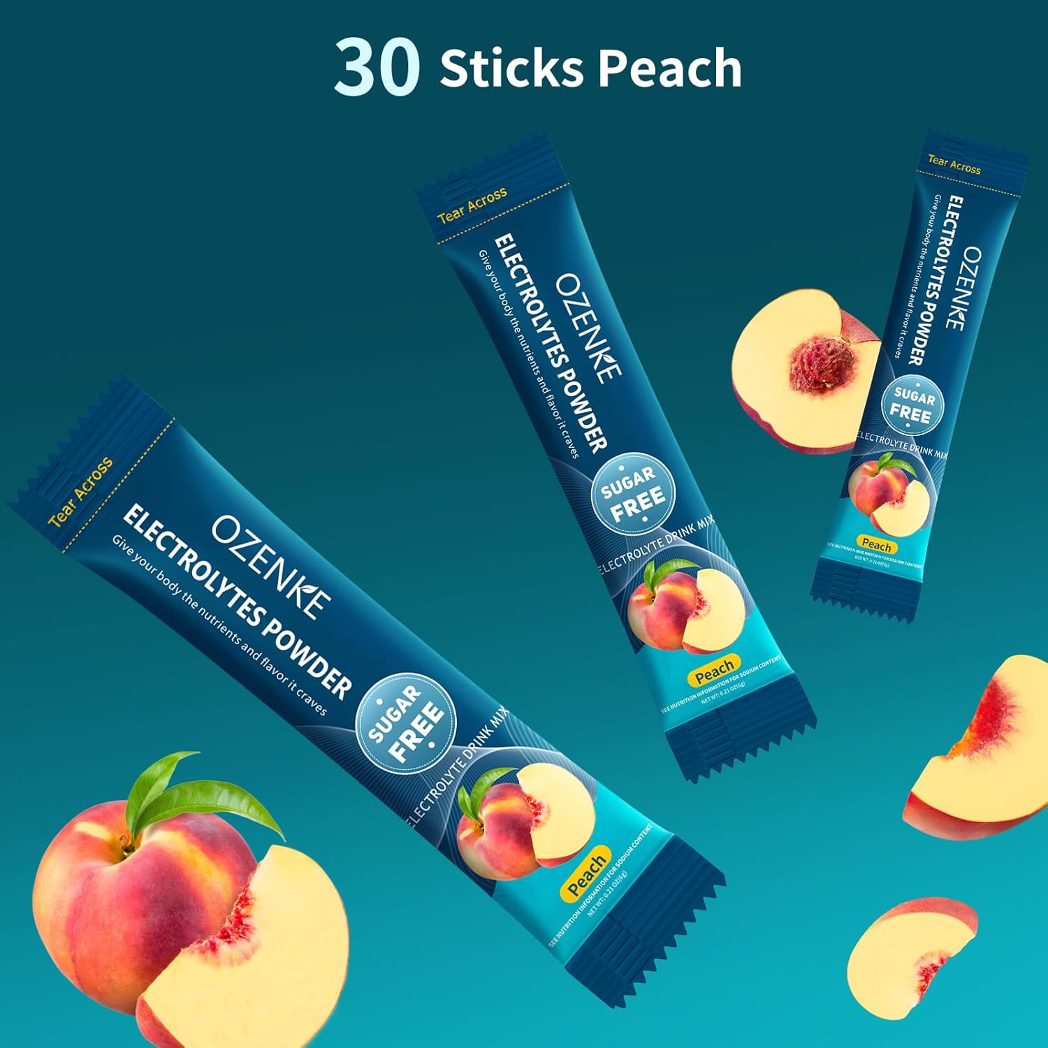 Electrolytes Powder Packets, 30 Sticks Hydration Packets Sugar Free, Electrolyte Drink Mix Portable Electrolyte Packets for Rapid Hydration, 0 Sugar & 0 Calorie, Peach Flavor