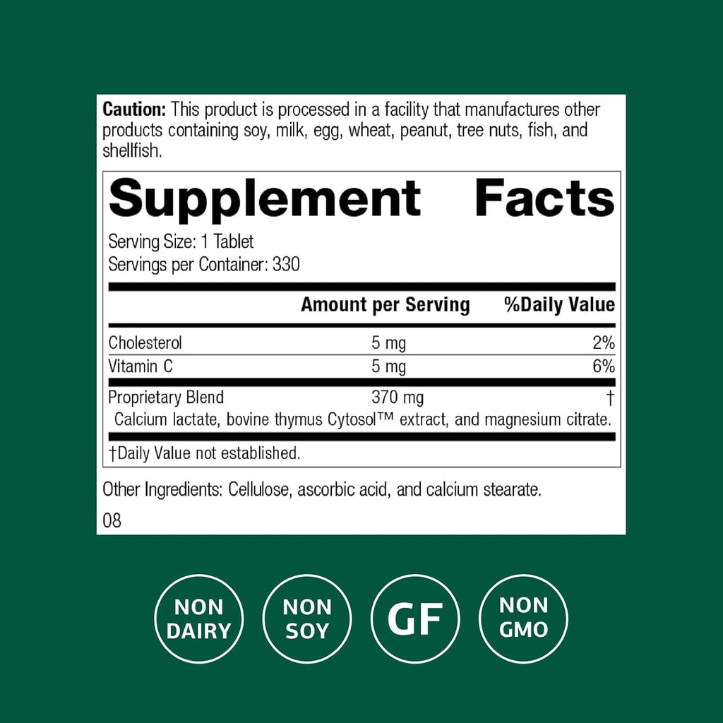Standard Process Inc. Thymex - Whole Food Cholesterol, Thymus Supplement and Immune Support Supplement with Vitamin C, Magnesium Citrate, and Calcium Lactate - Gluten Free - 330 Tablets
