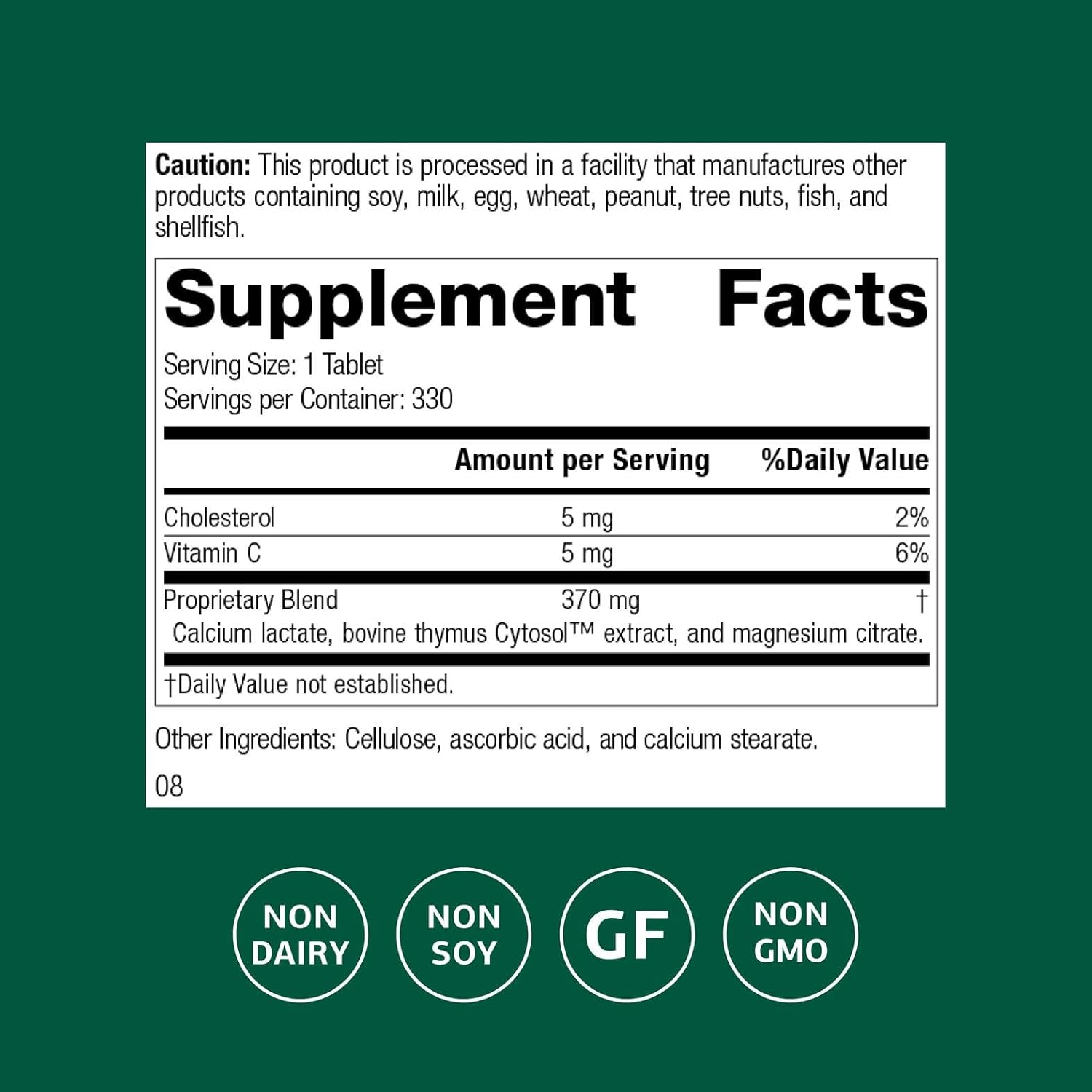 Standard Process Inc. Thymex - Whole Food Cholesterol, Thymus Supplement and Immune Support Supplement with Vitamin C, Magnesium Citrate, and Calcium Lactate - Gluten Free - 330 Tablets