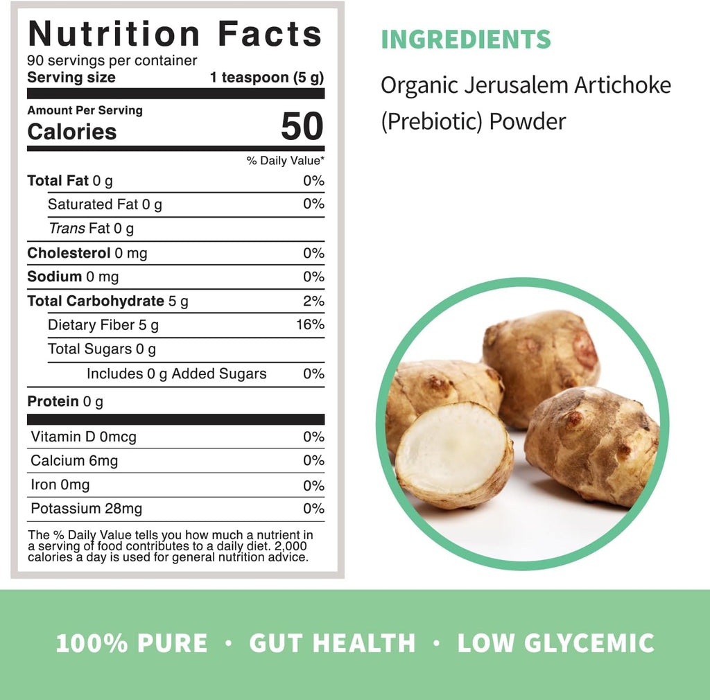 Organic Inulin Prebiotic Powder, Soluble Fiber, Digestive Gut Health, 1 lb